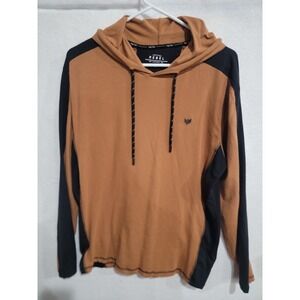 Artful Rebel Luxury  Men's Hooded Long Sleeve Shirt Size L Tan Brown Black